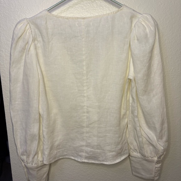 Reformation Finnegan Top Size 2 100% Linen CottageCore Women’s Blouse White - Picture 7 of 9